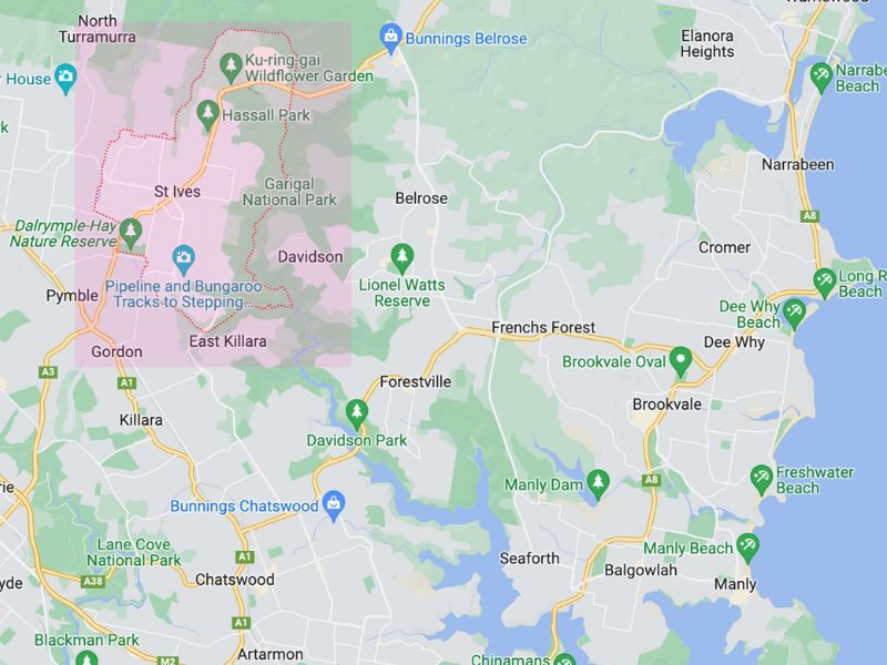 Google map of st ives nsw
