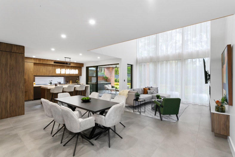 Beautiful dining room next to windows